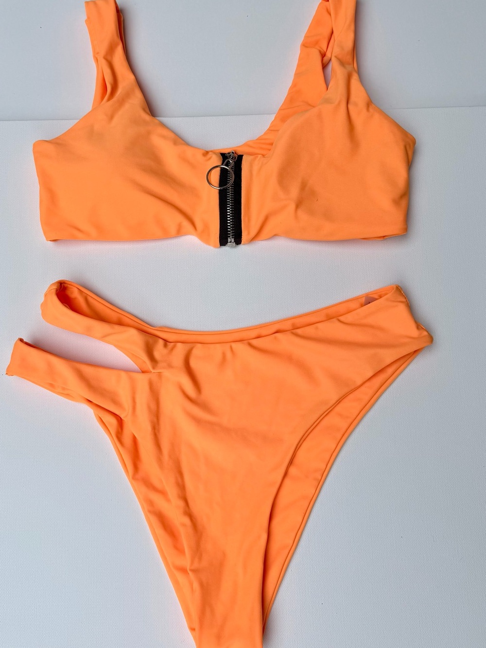 Zaful Neon Orange Zip-Front Bikini Set